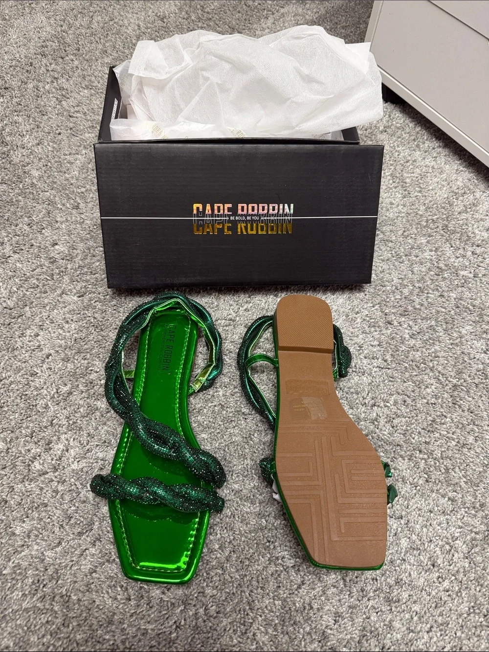 Cape Robbin Metallic Emerald Green Braided Strap Sandals